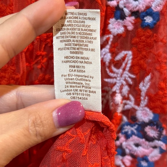 Free People Embroidered Orange Lace Blouse Sheer Boho Floral Hippie Festival - Picture 14 of 15